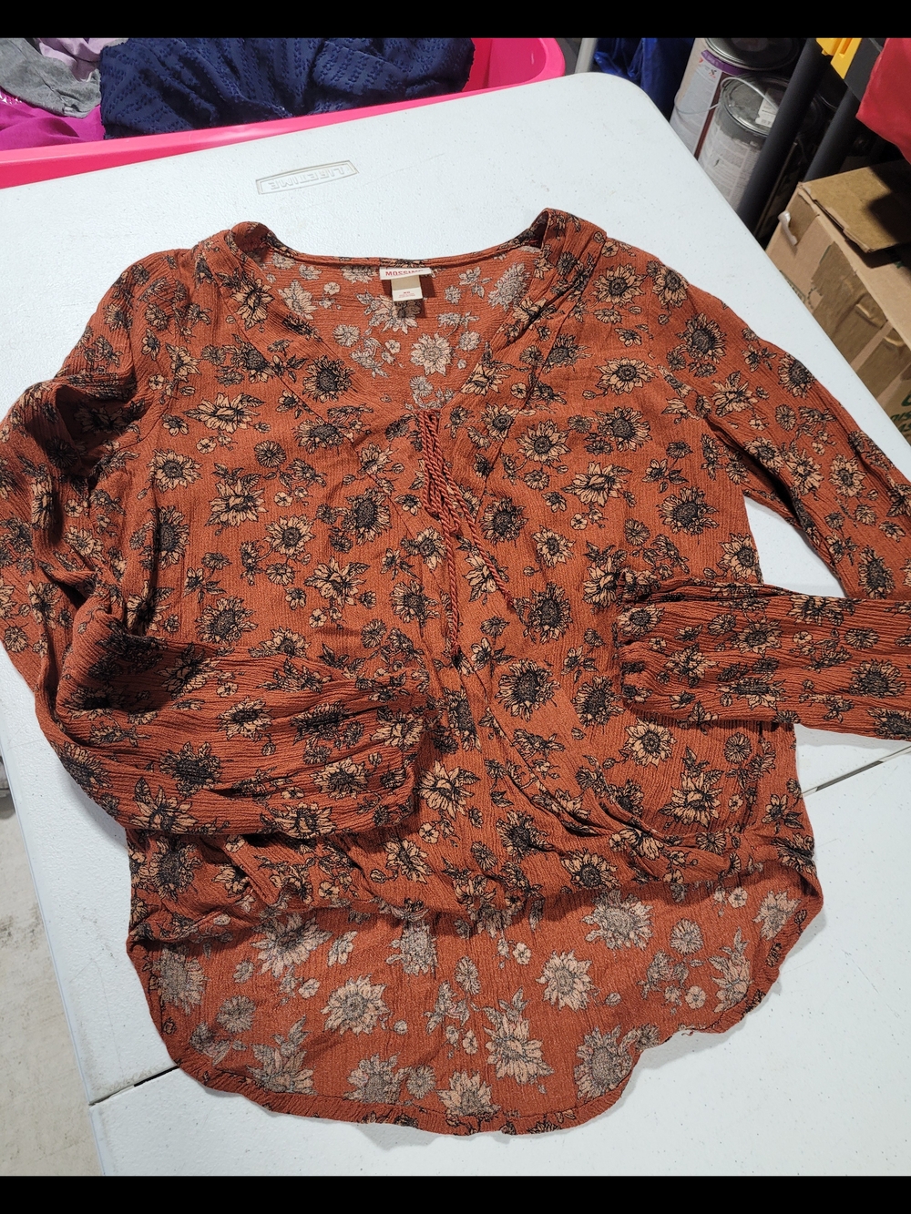 Mossimo Supply Co. Rust Floral Wrap-Style Blouse